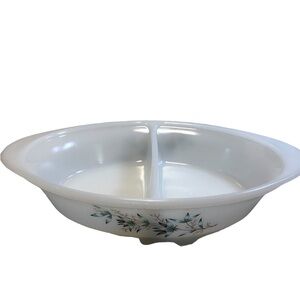 Vintage Glasbake Jeanette Coordinate divided dish turquoise & brown J239